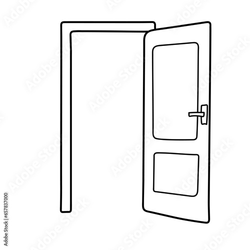 Opened door vector icon in doodle style. Symbol in simple design. Cartoon object hand drawn isolated on white background.