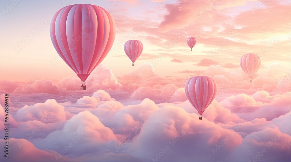 a group of hot air balloons flying through a cloudy sky. generative ai a group of hot air balloons flying through a cloudy sky. generative ai