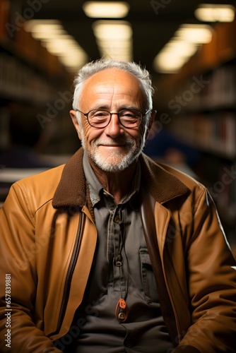 Elderly man in a library