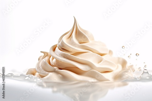 Whipped cream. Meringue swirls in a white bowl. 3d rendering