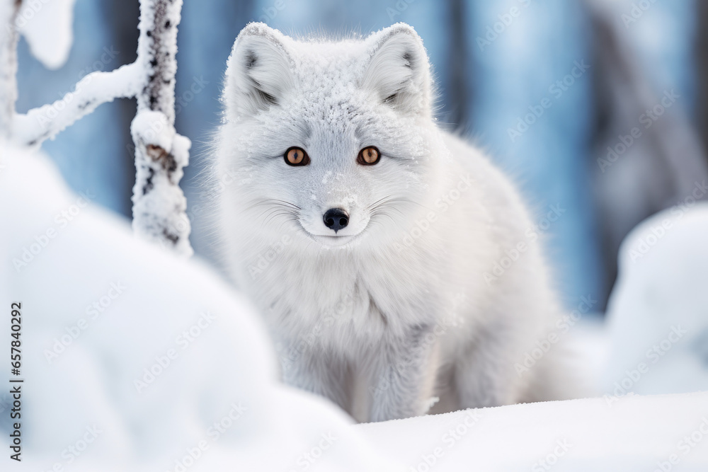 Portrait of an Arctic fox in its pristine snowy habitat