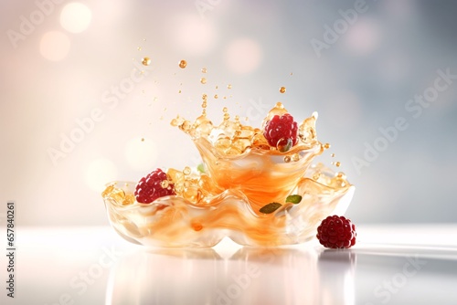 Fresh orange with water splash on black background, close-up view photo