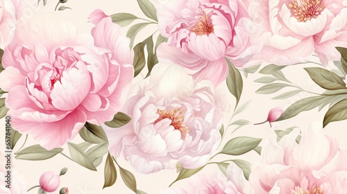  a pink floral wallpaper with pink flowers and green leaves.  generative ai