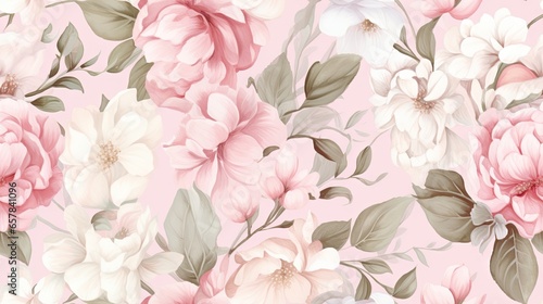  a pink floral wallpaper with white and pink flowers on a pink background. generative ai