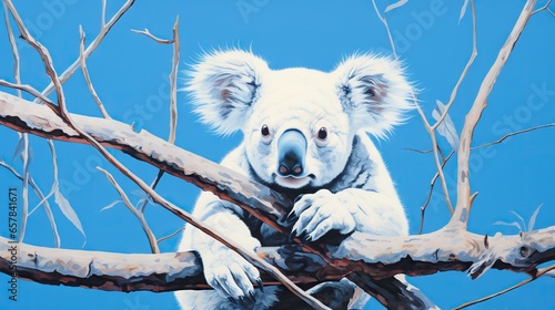  a painting of a koala sitting on a tree branch.  generative ai photo