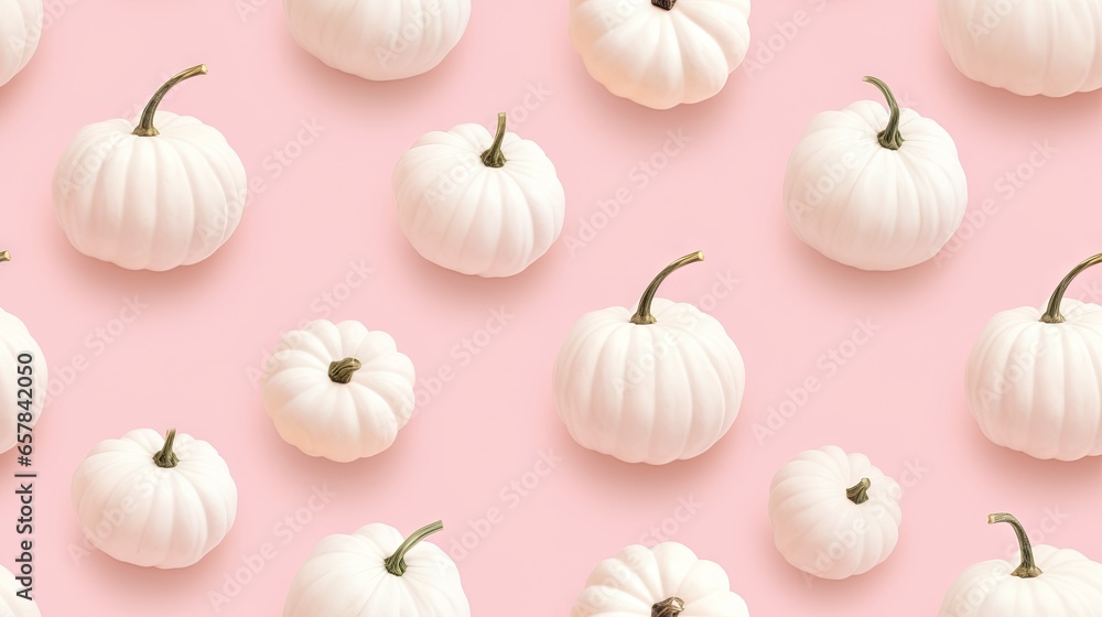 a pink background with white pumpkins on a pink surface. generative ai a pink background with white pumpkins on a pink surface. generative ai
