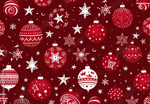 winter white christmas ornaments on red seamless pattern Generative AI