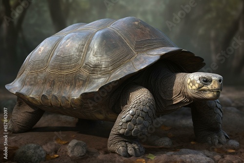 Rendered image of mother and baby Galapagos tortoises. Generative AI