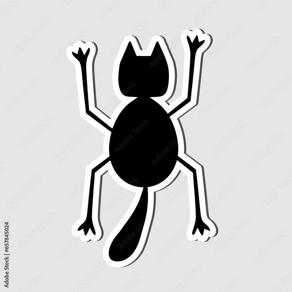 Hand drawn vector illustration a sticker of fun cute adult young black cat is hanging on a gray background Hand drawn vector illustration a sticker of fun cute adult young black cat is hanging on a gray background