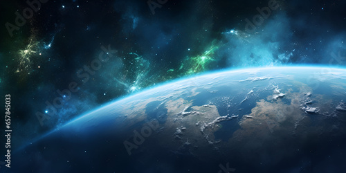 Distant planet system in space with exoplanets, Banner of the Earth Space Planet background, Planet earth, earth space ,space planets, generative Ai