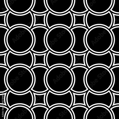 White figures background. Circles and squares texture. Ethnic motif. Seamless surface pattern design with circular embroidery ornament. Digital paper with rings for textile print, web designing.