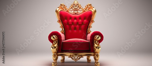 Golden royal armchair Red throne alone on white Red rug
