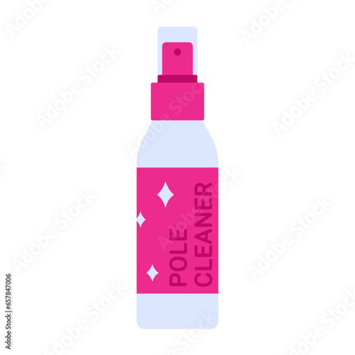 Pole cleaner. Pylon cleaning spray. Care, protection against bacteria and cleaning of dance poles and equipments. Vector illustration in cartoon style. Isolated white background.