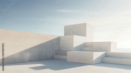 Modern concrete geometrical blocks scene, showroom concept, product podium display background 