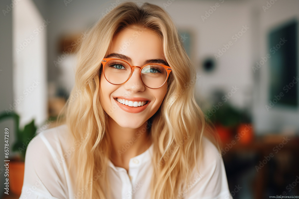 Generative AI portrait picture of beautiful young blond woman office worker Generative AI portrait picture of beautiful young blond woman office worker