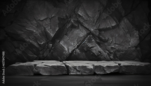 Black white rock stone mountain grunge background.  © Christophe