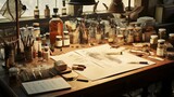 a calligrapher's dream workspace, with ink pots, nibs, and a blank canvas awaiting creation