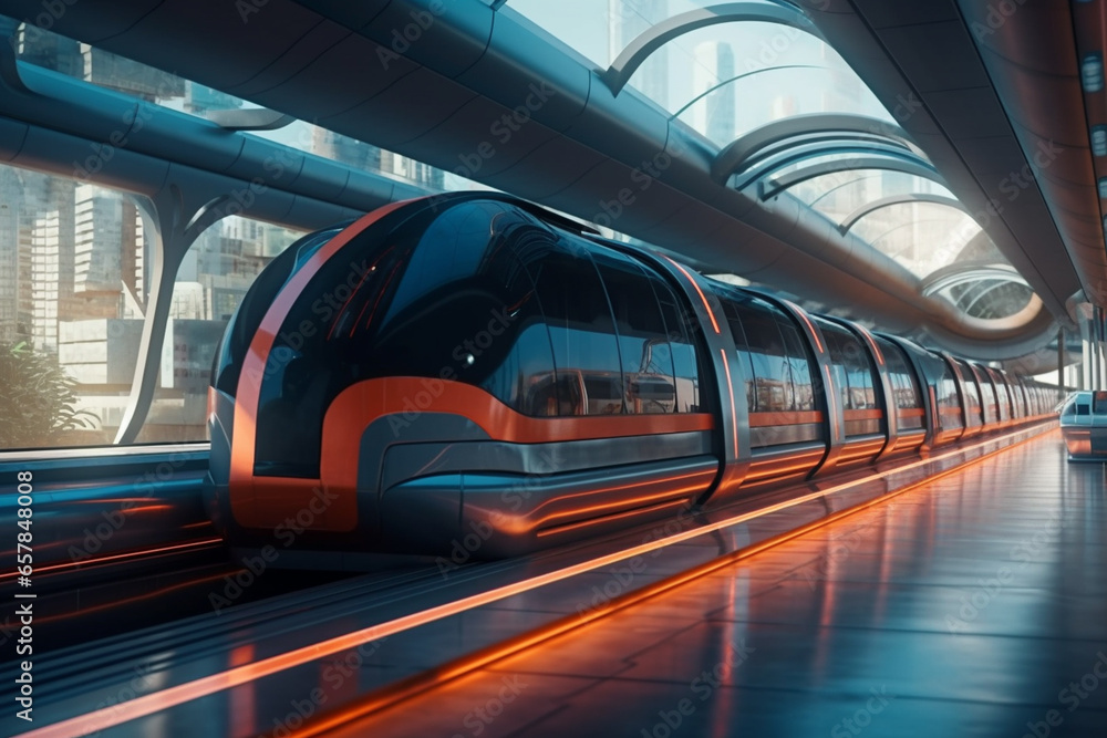Illustration of futuristic metro car on station Illustration of futuristic metro car on station
