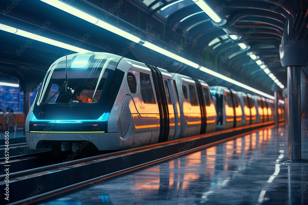 Obraz premium Illustration of futuristic metro car on station