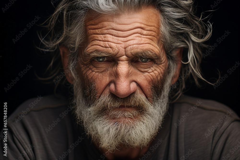 custom made wallpaper toronto digitalClose up photography of old poor homeless man with a sad look on his face generative ai image