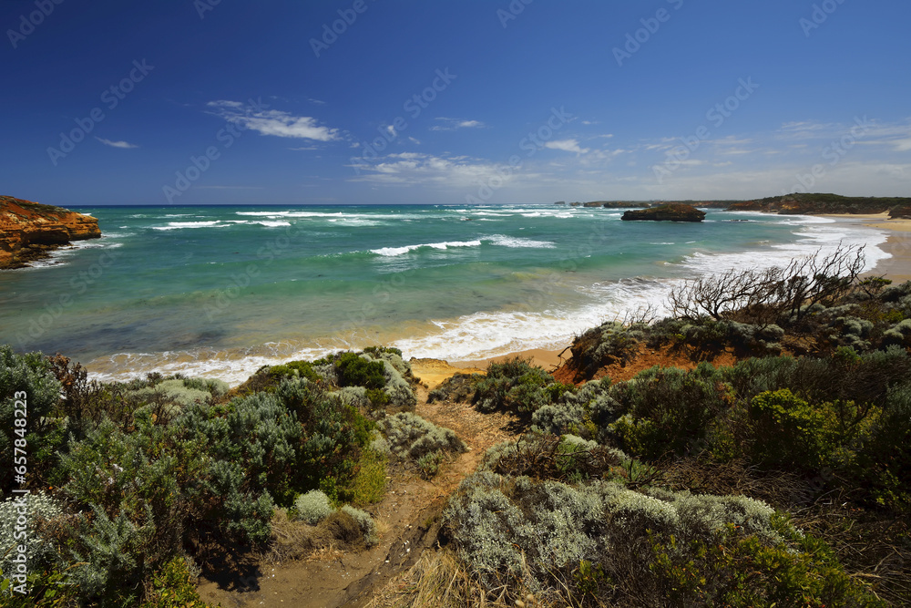 Ocean Coastline in Summer, Port Campbell, Great Ocean Road, Victoria, Australia Ocean Coastline in Summer, Port Campbell, Great Ocean Road, Victoria, Australia