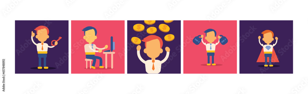 Business Man Leader Achieving Goals Icon Vector Set Business Man Leader Achieving Goals Icon Vector Set
