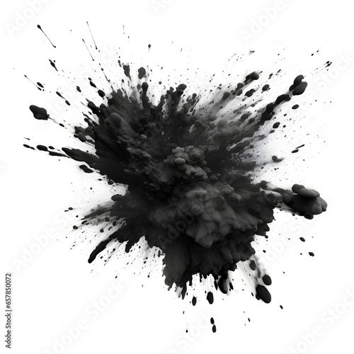 Black powder exploding on a white background. Generative ai. 