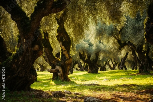 scenic olives in beautiful grove. Generative AI
