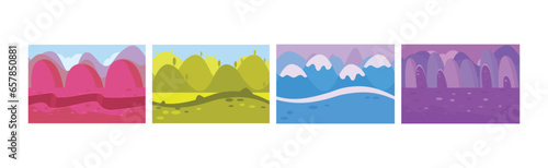 Bright Flat Landscapes View as Game Background Vector Set