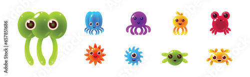 Funny Sea Animals and Underwater Creature Vector Set