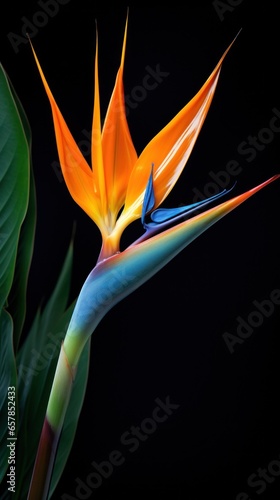 Bird of paradise leaves with orange flower © olegganko