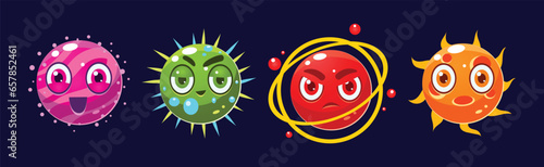 Funny Bright Planets with Face Emotion Vector Set