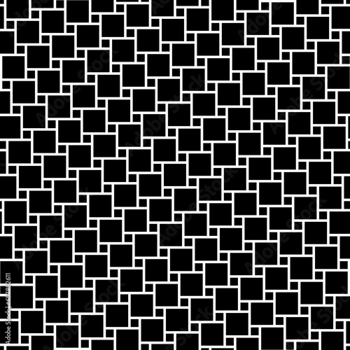 Flooring wallpaper. Repeated black checks ornament on white background. Seamless surface pattern design with polygons. Pythagorean tiling. Squares tessellation vector. Mosaic motif. Digital paper.