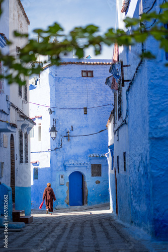Beautiful blue street in the blue arabic city whole blue town in Chefchaouene Marocco © Lara