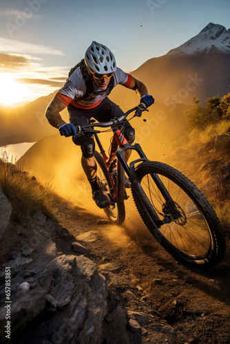 Mountain biker navigating a challenging terrain © thejokercze
