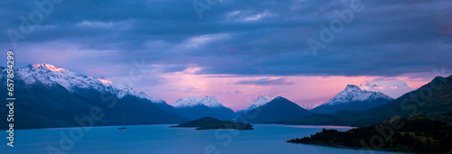 Sunrise above Lake Wakatipu; South Island, New Zealand photo