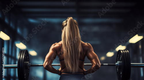 woman doing heavy weight lifting exercise in gym