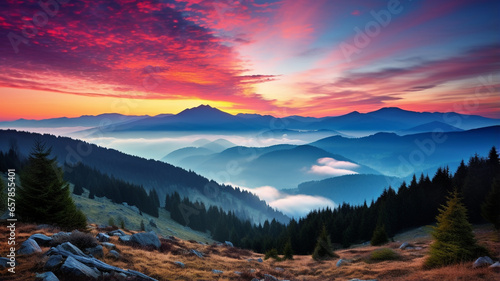 colorful sunset in the mountains. beautiful landscape in the carpathians.