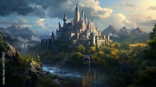 A medieval castle perched atop a rocky hill, surrounded by a lush forest, as if guarding a long-forgotten secret © Muslim