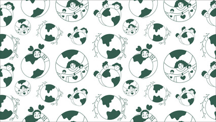 Seamless love for the planet pattern. Conceptual vector illustrations for Earth Day.