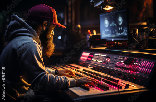 A man sitting in front of a mixing desk