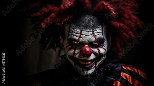 Angry clown, face contorted in rage, eyes wide and glaring. © Alex