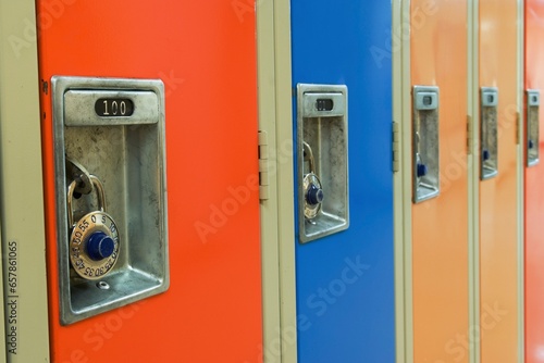 Combination Locks On A Row Of Lockers; Camrose, Alberta, Canada photo