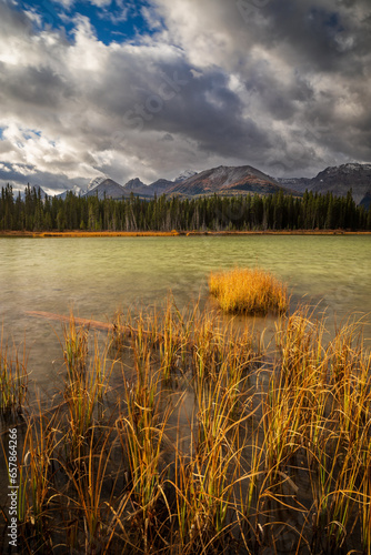 A mountain landscape with autumn colours in Kananaskis, Alberta © Tom Nevesely