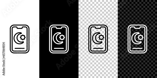Set line Star and crescent - symbol of Islam icon isolated on black and white, transparent background. Religion symbol. Vector