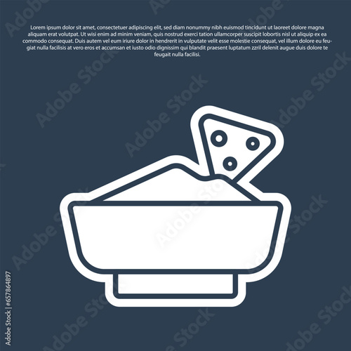 Blue line Nachos in bowl icon isolated on blue background. Tortilla chips or nachos tortillas. Traditional mexican fast food menu. Vector