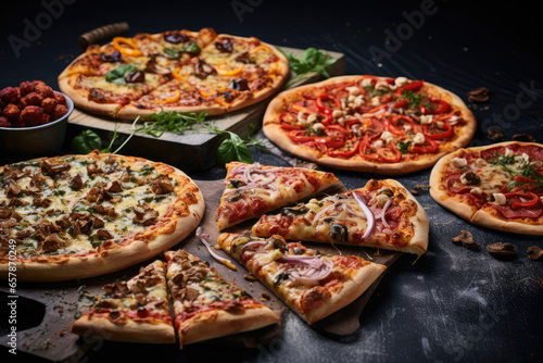 Diverse selection of gourmet pizzas