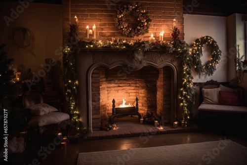 Weihnachten  Kamin mit Geschenken und Dekoration