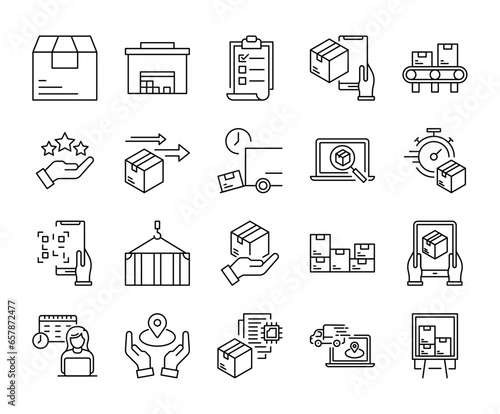 Set of logistics and delivery icons with editable stroke line. Same day package transportation in time  vector illustrations