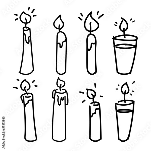 Set of cozy candles doodle. Wax candles sketch style